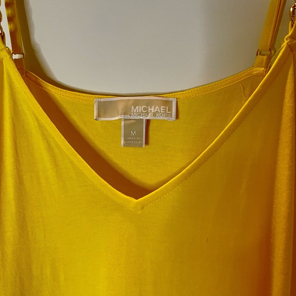 Michael Kors Yellow Cami Tank w/ Asymmetric Hem Gold Chain Detail Size M - Picture 2 of 4